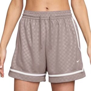 Nike Women's Taupe Check Jacquard Drawstring Athletic Shorts with White Trim